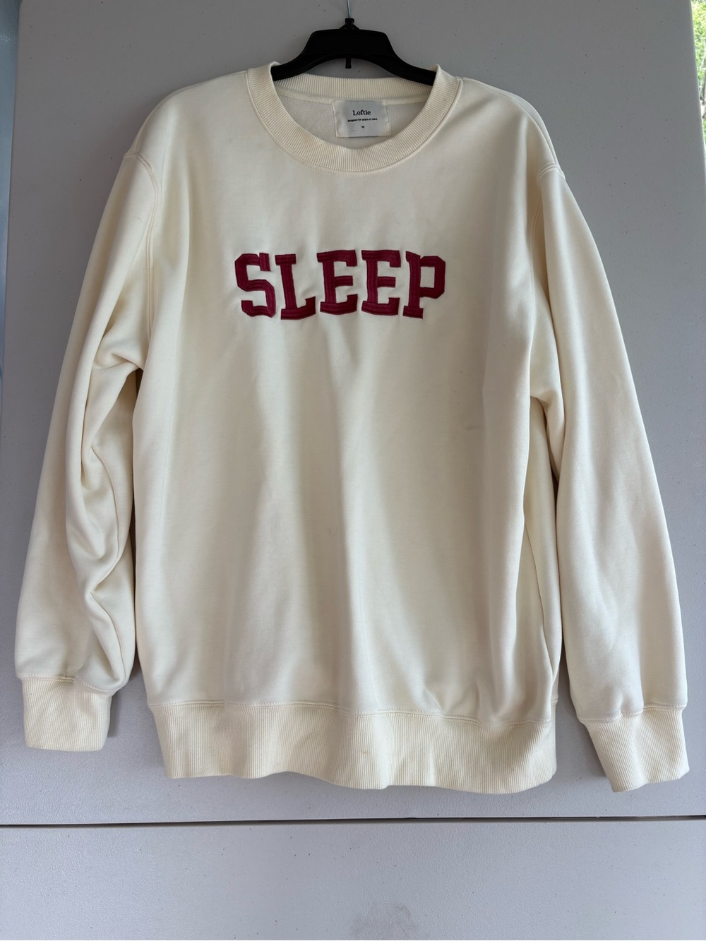 Loftie Cream Crewneck Sweatshirt with Red 'SLEEP' Applique